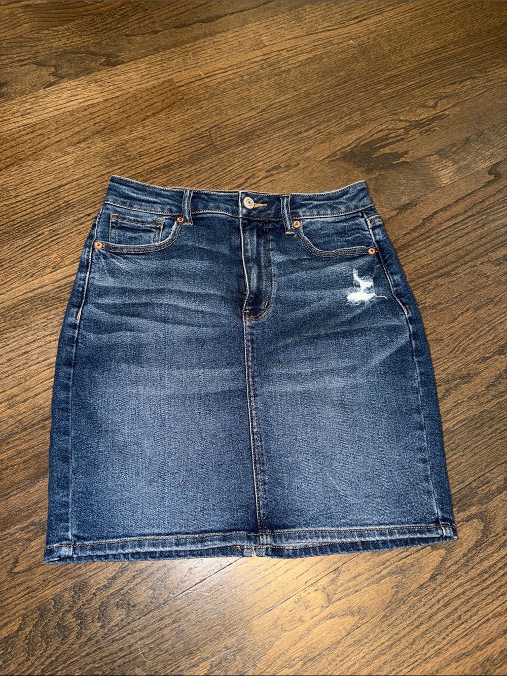 American Eagle Outfitters Dark Blue Distressed Denim Mini Skirt